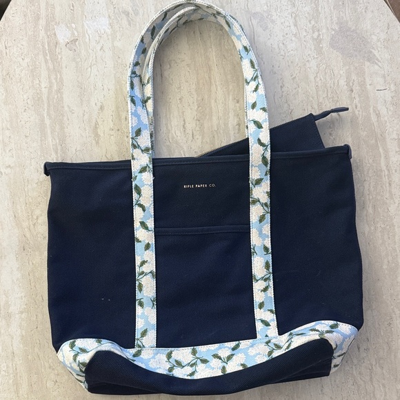 Rifle Paper Co. Handbags - Rifle Paper Co Blue Floral Trim Tote Bag